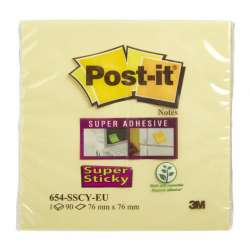 Karteczki samoprzylepne POST-IT® Super Sticky (654-12SSCY-EU), 76x76mm, 1x90 kart., żółte