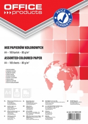 Papier kolorowy OFFICE PRODUCTS, A4, 100 arkuszy, 80gsm, mix kolorów