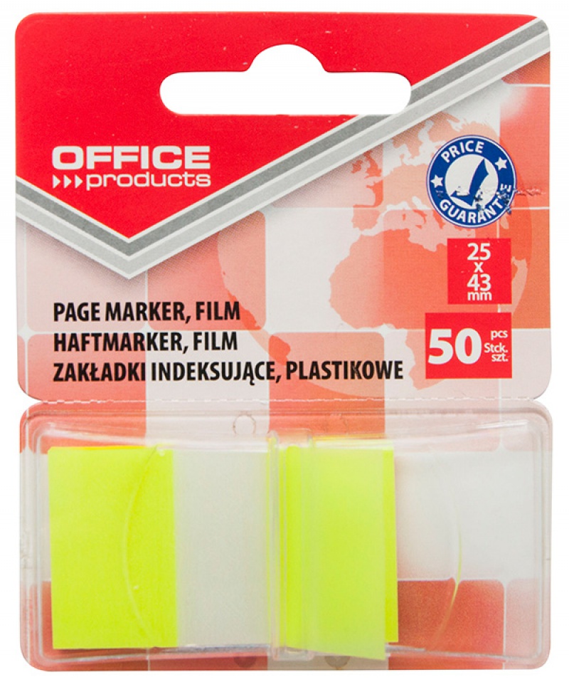 Zakładki indeksujące OFFICE PRODUCTS, PP, 25x43mm, 1x50 kart., blister, żółte