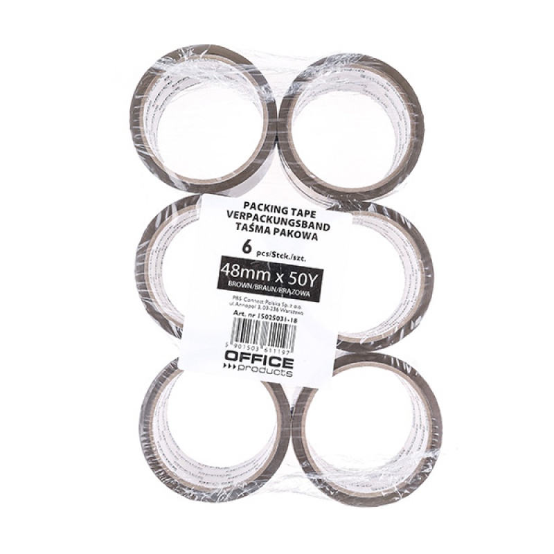 Taśma pakowa OFFICE PRODUCTS, 48mm x 50y, 36mic, EAN na 1szt., brązowa - zdjęcie (2