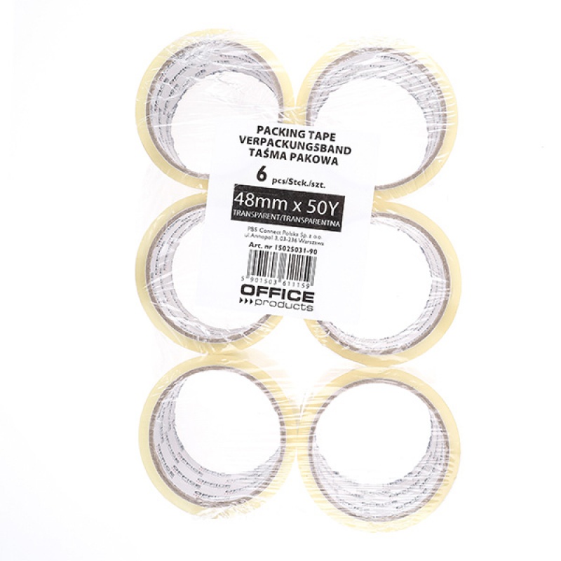 Taśma pakowa OFFICE PRODUCTS, 48mm x 50y, 36mic, EAN na 1szt., transparentna - zdjęcie (2