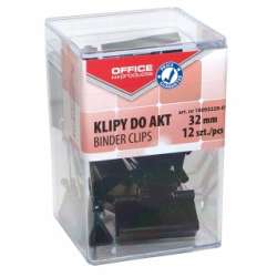 Klipy do dokumentów OFFICE PRODUCTS, 32mm, 12szt., w pudełku, czarne