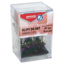 Klipy do dokumentów OFFICE PRODUCTS, 41mm, 6szt., w pudełku, czarne