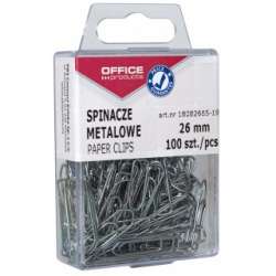 Spinacze metalowe OFFICE PRODUCTS, 26mm, w pudełku, 100szt., srebrne