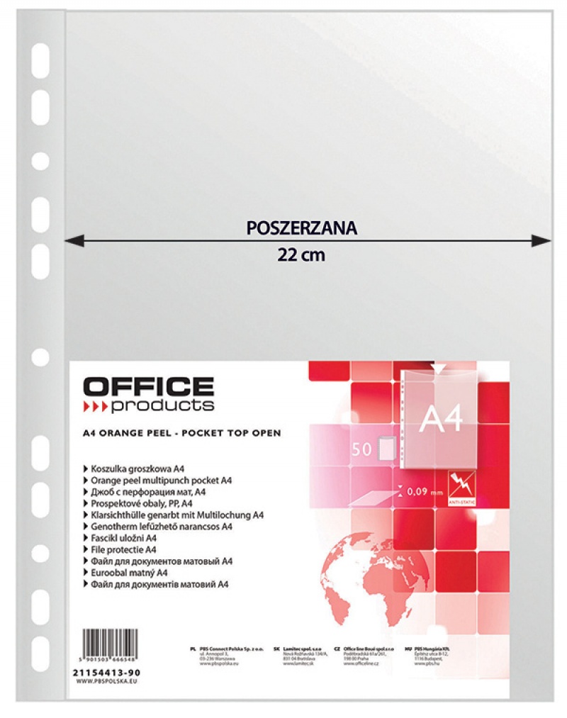 Koszulki na dokumenty OFFICE PRODUCTS, poszerzane, PP, A4, groszkowe, 90mikr., 50szt.