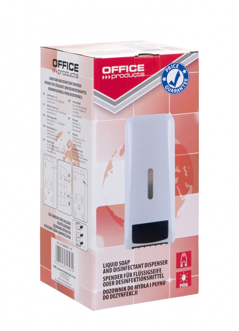 Dozownik do mydła, płynu oraz żelu do dezynfekcji OFFICE PRODUCTS, ręczny, 1l, biały - zdjęcie (2