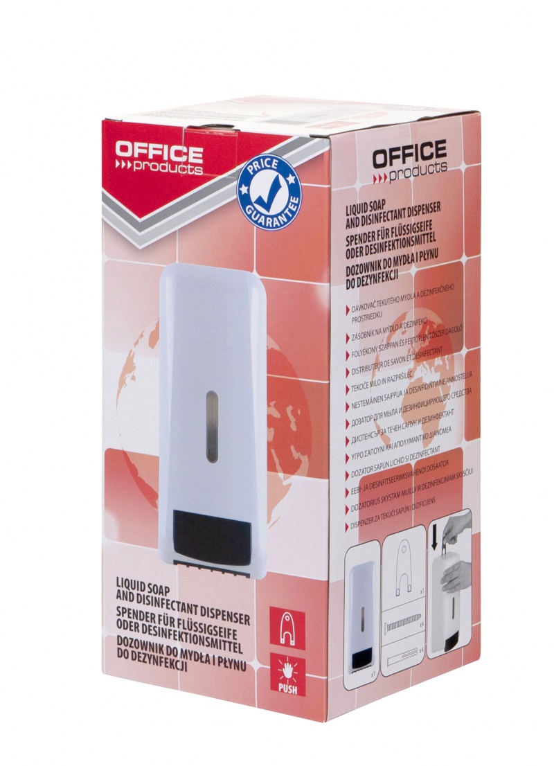 Dozownik do mydła, płynu oraz żelu do dezynfekcji OFFICE PRODUCTS, ręczny, 1l, biały