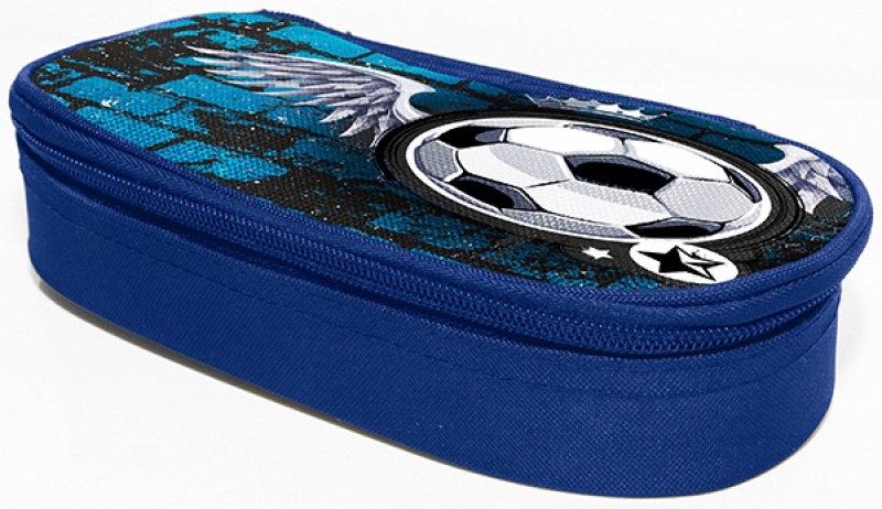 Piórnik-kosmetyczka DONAU Soccer Style, bez wyposażenia, owalny, 20x7,4x4cm, niebieski