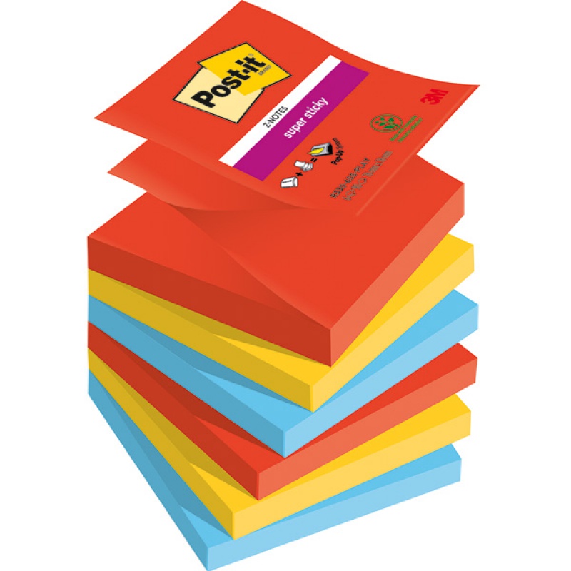 Karteczki samoprzylepne Post-it® Super Sticky Z-Notes, PLAYFUL, 76x76mm, 6x90 kart. - zdjęcie (9