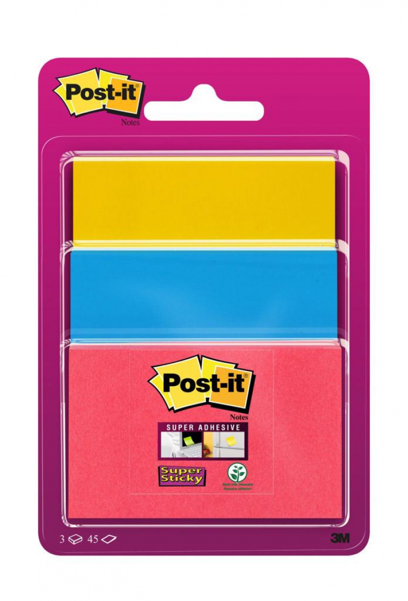 Karteczki samoprzylepne POST-IT® Super Sticky (3432SS3-BYP-EU), 47,6x47,6mm, 3x45 kart., zawieszka, mix kolorów - zdjęcie (6