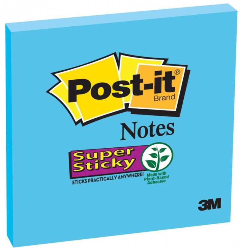 Karteczki samoprzylepne POST-IT® Super Sticky (654-6SS-EB), 76x76mm, 1x90 kartek, niebieskie - zdjęcie (5