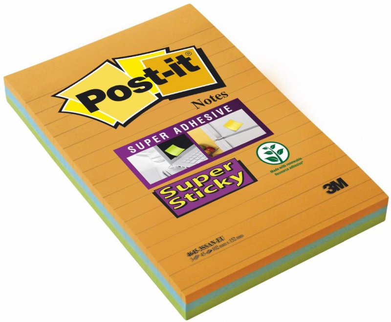 Karteczki samoprzylepne POST-IT® Super Sticky XXL, w linię (4645-3SSAN ), 101x152mm, 3x45 kart., paleta bankok - zdjęcie (7