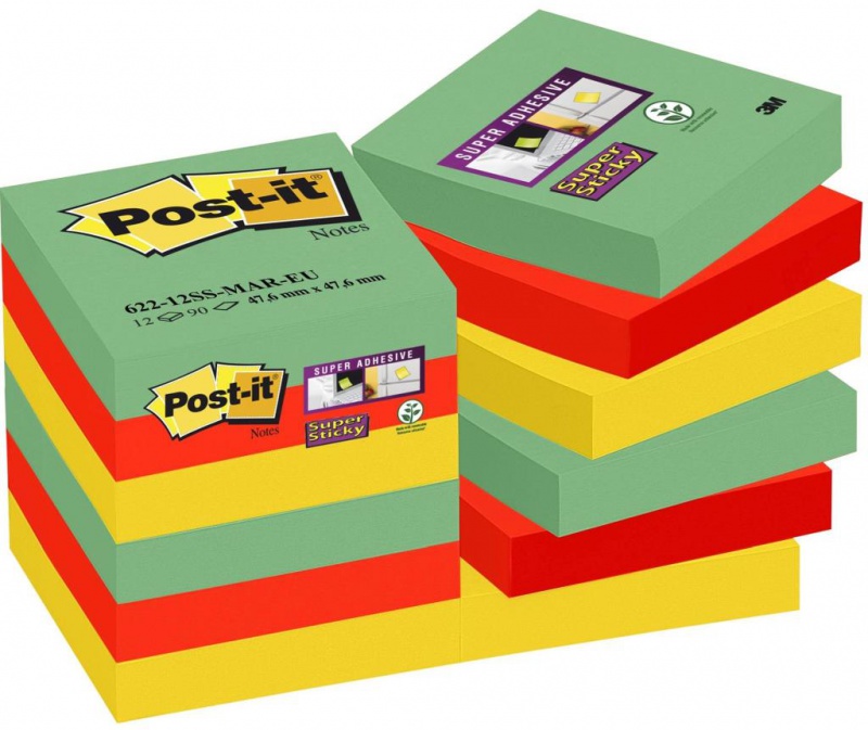 Karteczki samoprzylepne POST-IT® Super Sticky (622-12SSMAR-EU), 47,6x47,6mm, 12x90 kart., paleta Marrakesz - zdjęcie (6