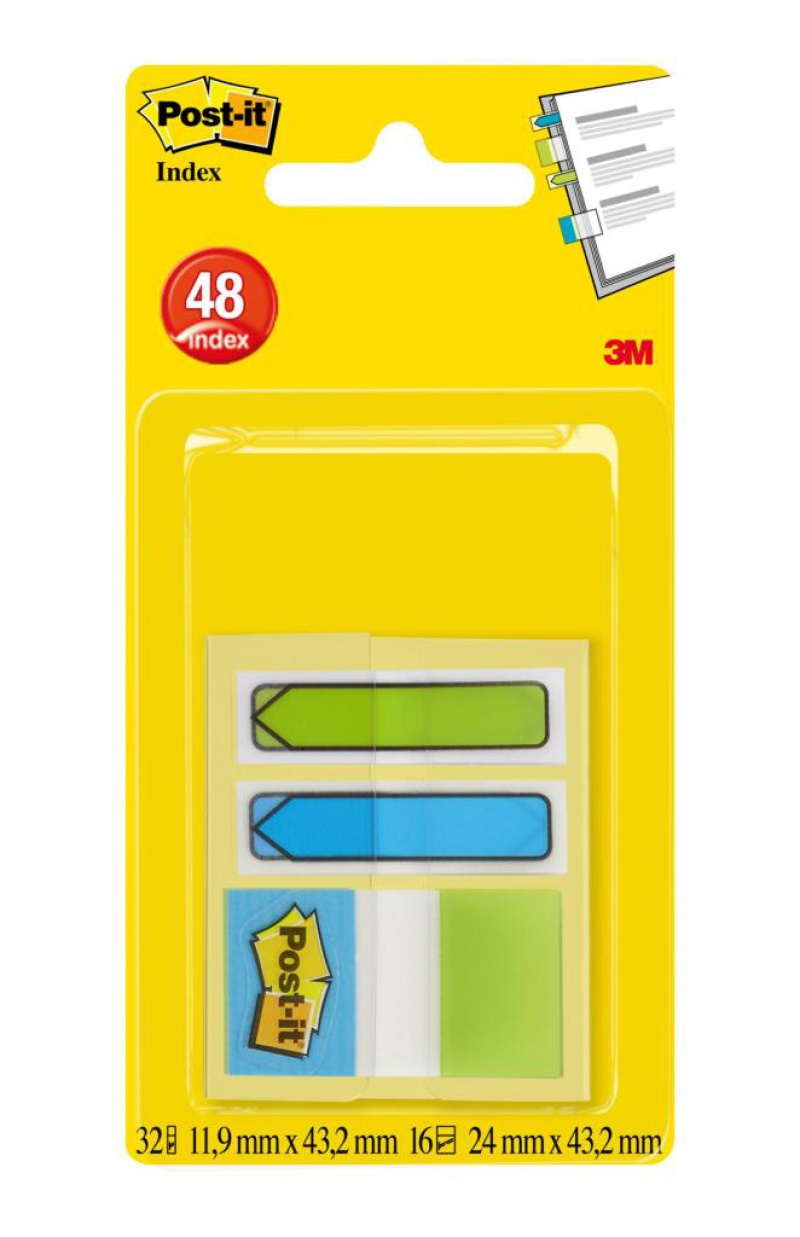 Zakładki indeksujące POST-IT® do archiwizacji (680-684A-EU), PP, 2x16 strałek 11,9x43,2mm + 16 zakładek 23,8x43,2mm, morskie kol