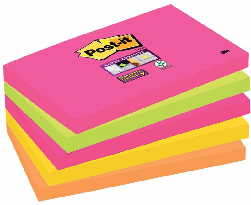 Karteczki samoprzylepne POST-IT® Super Sticky (655S-N), 127x76mm, 5x90 kartek, neonowe - zdjęcie (6