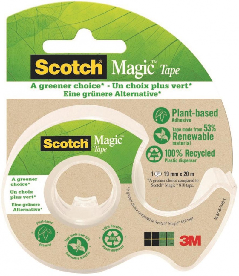 Taśma biurowa ekologiczna SCOTCH® Magic™ (9-1920D), matowa, z dyspenserem, 19mm, 20m