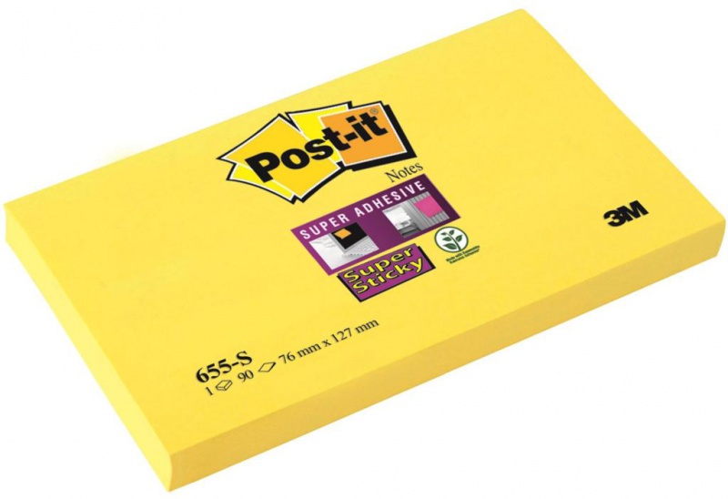 Karteczki samoprzylepne POST-IT® Super Sticky (655-S), 127x76mm, 1x90 kart., żółte - zdjęcie (5