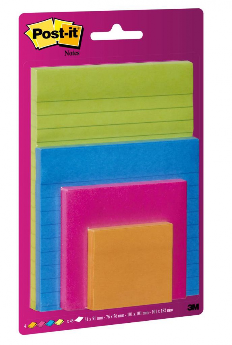 Karteczki samoprzylepne POST-IT® Super Sticky (4622-SSEU), mix rozmiarów, 4x45 kart., zawieszka, mix kolorów - zdjęcie (8