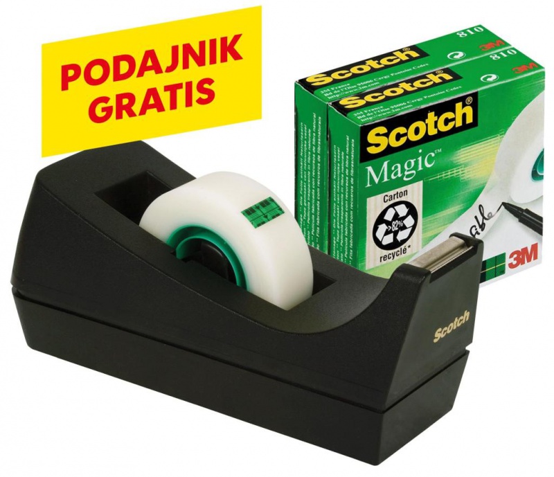 Taśma biurowa SCOTCH® Magic™ (SM3-12), matowa, z dyspenserem, 19mm, 33m, 3szt., podajnik C-38 czarny GRATIS - zdjęcie (9