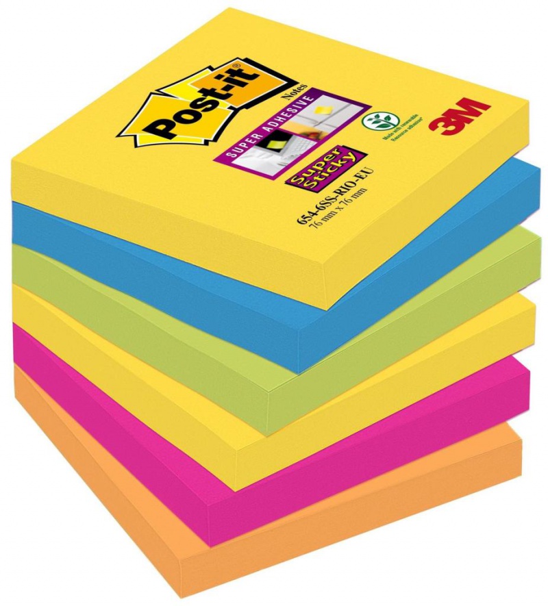 Karteczki samoprzylepne POST-IT® Super Sticky (654-6SS-RIO), 76x76mm, 6x90 kart., paleta Rio de Janeiro - zdjęcie (7