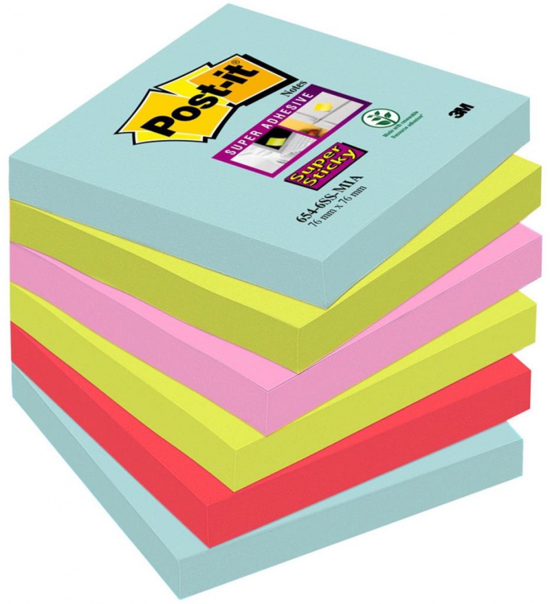 Karteczki samoprzylepne POST-IT® Super sticky, (654-6SS-MIA), 76x76mm, 6x90 kart., paleta Miami - zdjęcie (7