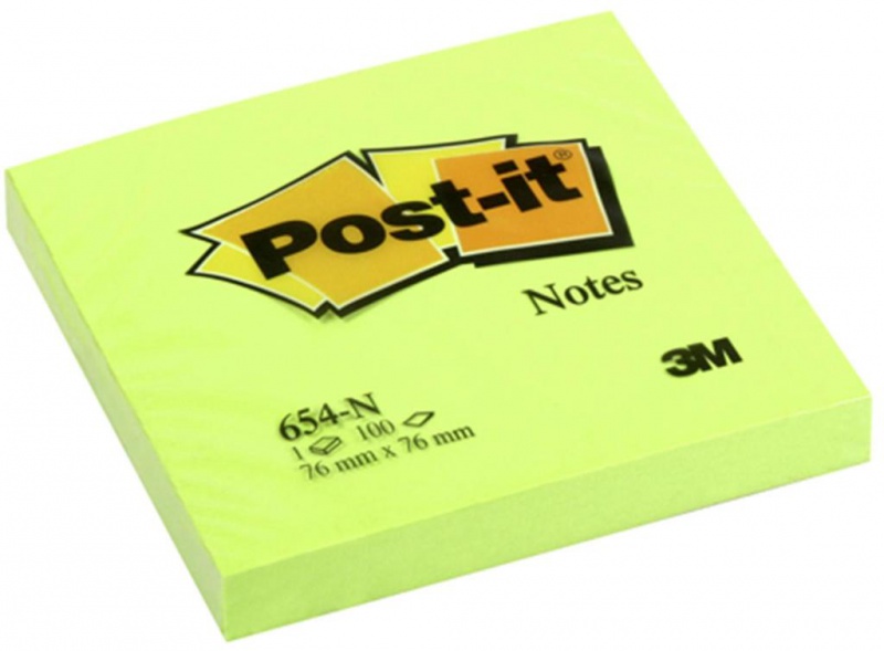 Karteczki samoprzylepne POST-IT® (654N), 76x76mm, 1x100 kart., jaskrawy zielony - zdjęcie (2