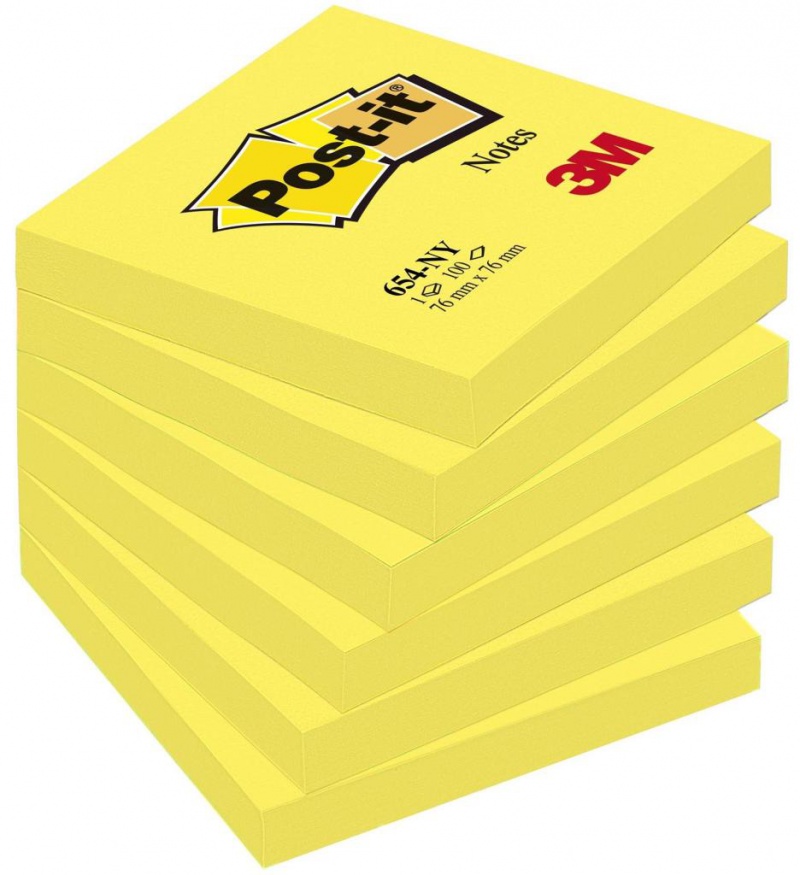 Karteczki samoprzylepne POST-IT® (654NY), 76x76mm, 1x100 kart., jaskrawy żółty - zdjęcie (5