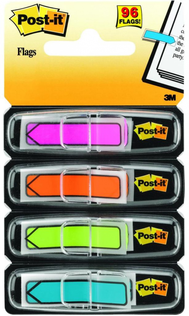 Zakładki indeksujące POST-IT® (684-ARR4), PP, 11,9x43,2mm, strzałka, 4x24 kart., mix kolorów neonowy