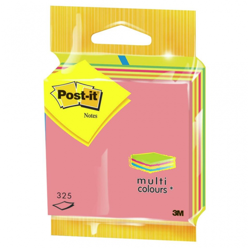 Kostka samoprzylepna POST-IT® (2014LP), 76x76mm, 1x325 kart., zawieszka, mix kolorów