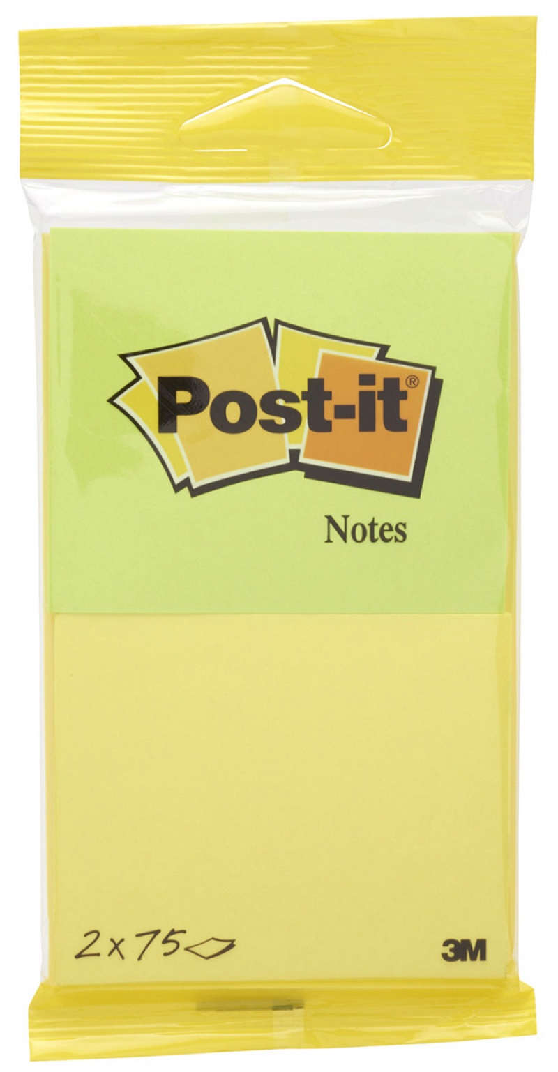 Karteczki samoprzylepne POST-IT® (6720-YG),76x63,5mm, 2x75 kart., zawieszka, żółto-zielone - zdjęcie (2