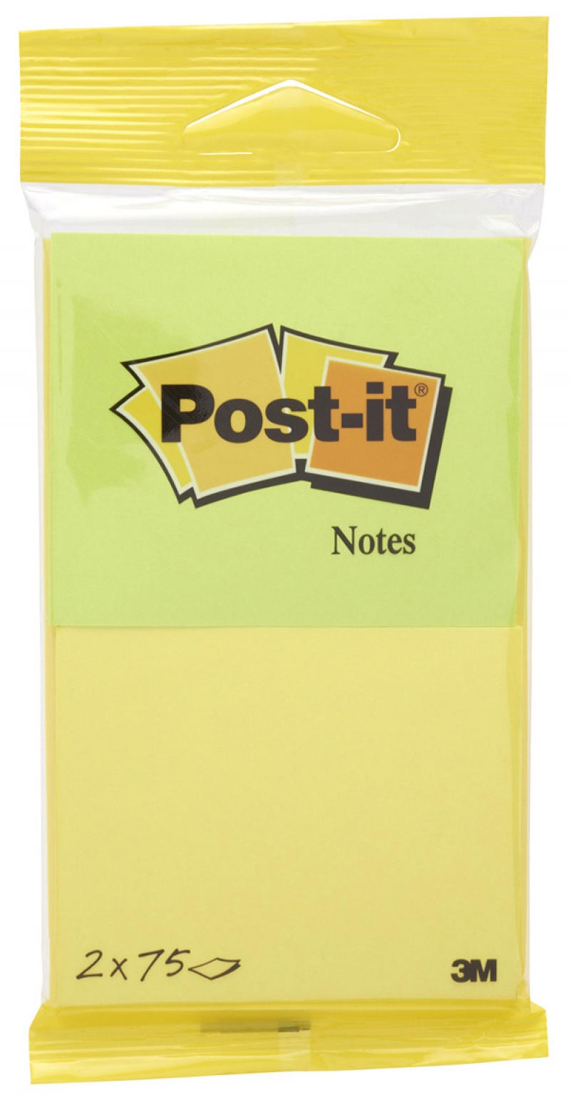 Karteczki samoprzylepne POST-IT® (6720-YG),76x63,5mm, 2x75 kart., zawieszka, żółto-zielone - zdjęcie (2