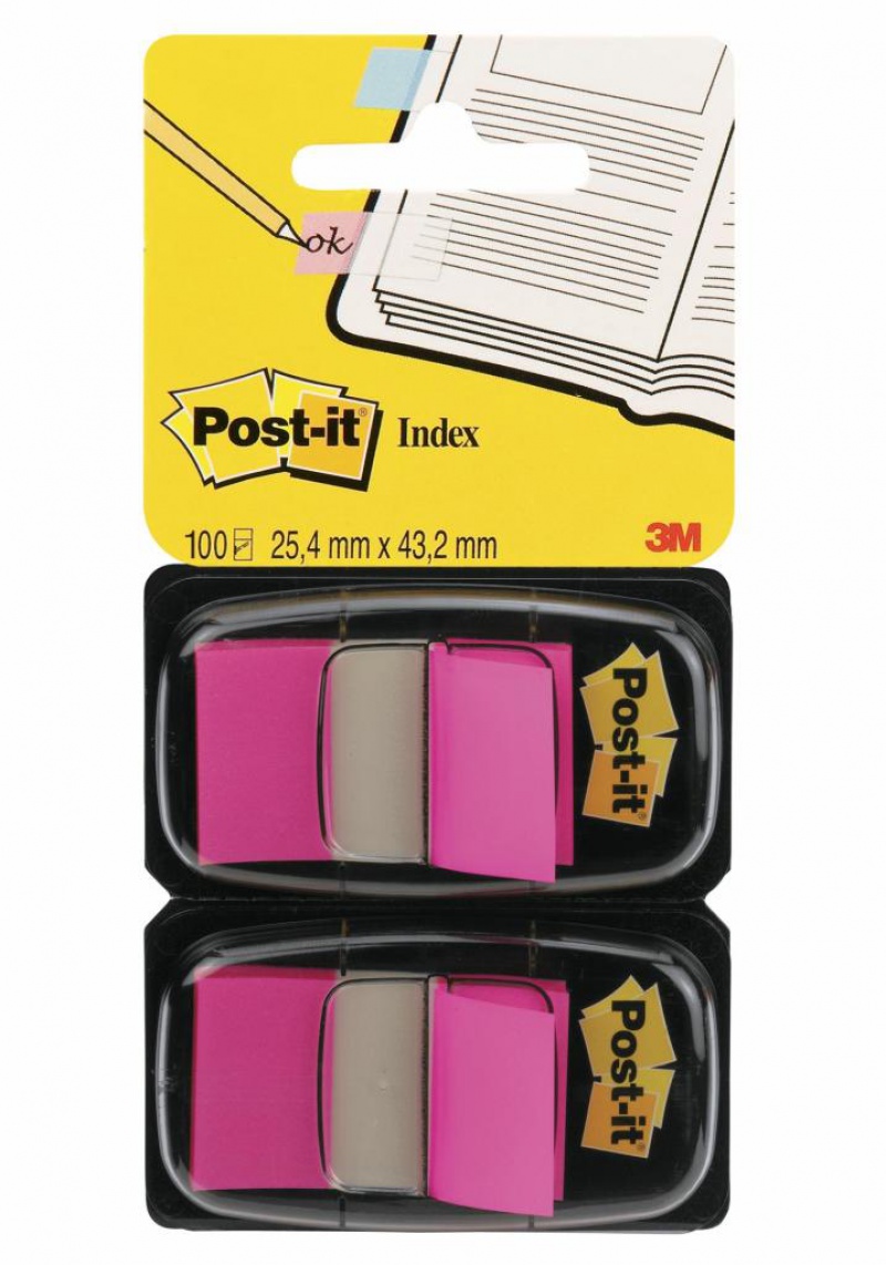 Zakładki indeksujące POST-IT® (680-BP2EU), PP, 25,4x43,2mm, 2x50 kart., jaskraworóżowe