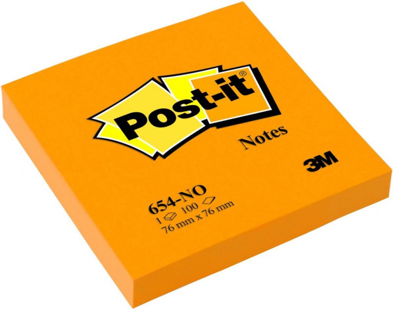 Karteczki samoprzylepne POST-IT® (654N), 76x76mm, 1x100 kart., jaskrawy pomarańczowy - zdjęcie (4