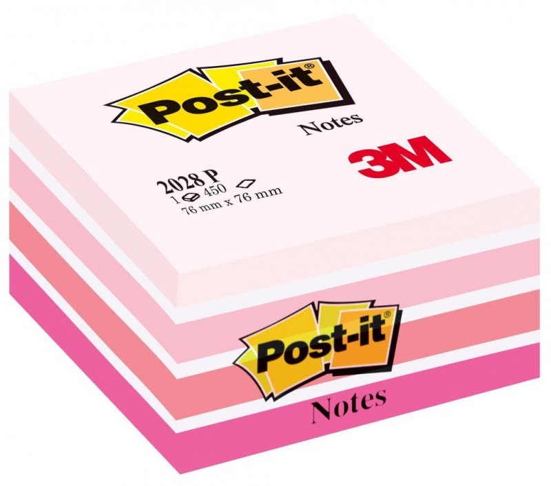 Kostka samoprzylepna POST-IT® (2028-P), 76x76mm, 1x450 kart., różowa