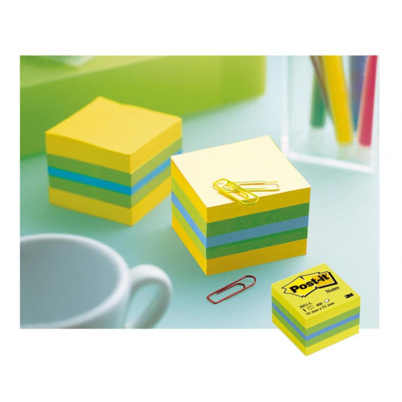 Mini Kostka samoprzylepna POST-IT® (2051L), 51x51mm, 1x400 kart., cytrynowa - zdjęcie (4