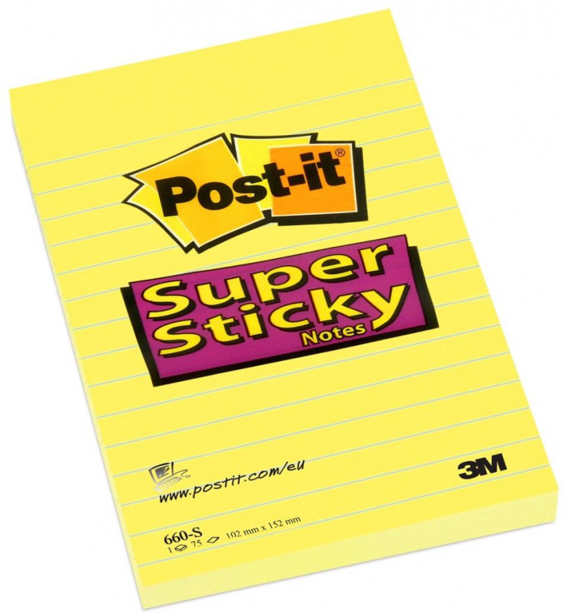 Karteczki samoprzylepne POST-IT® Super Sticky (660-S), 102x152mm, 1x75 kart., żółte