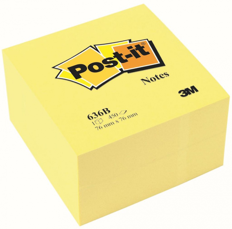 Kostka samoprzylepna POST-IT® (636B), 76x76mm, 1x450 kart., żółta