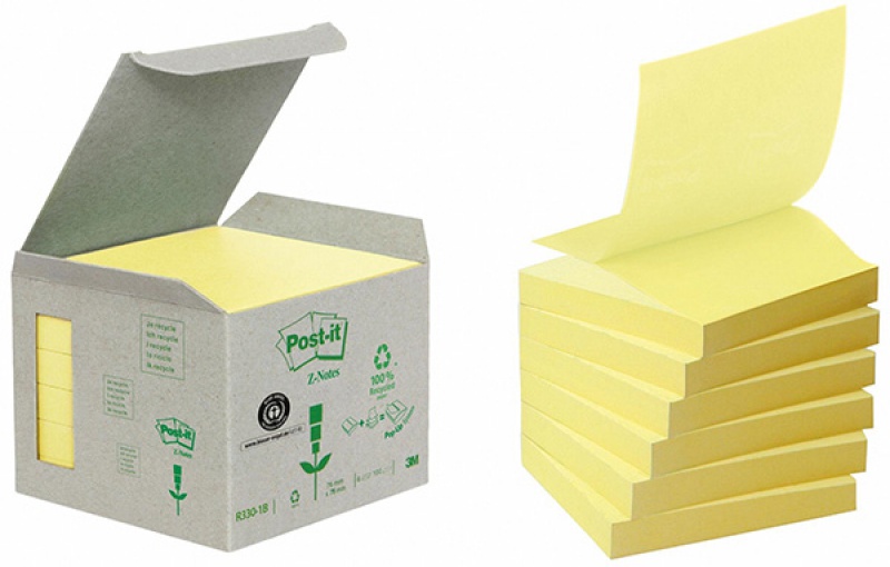Ekologiczne karteczki samoprzylepne Post-it® Z-Notes (R330-1B), 76x76mm, 6 bl. x 100 kart., żółte - zdjęcie (8