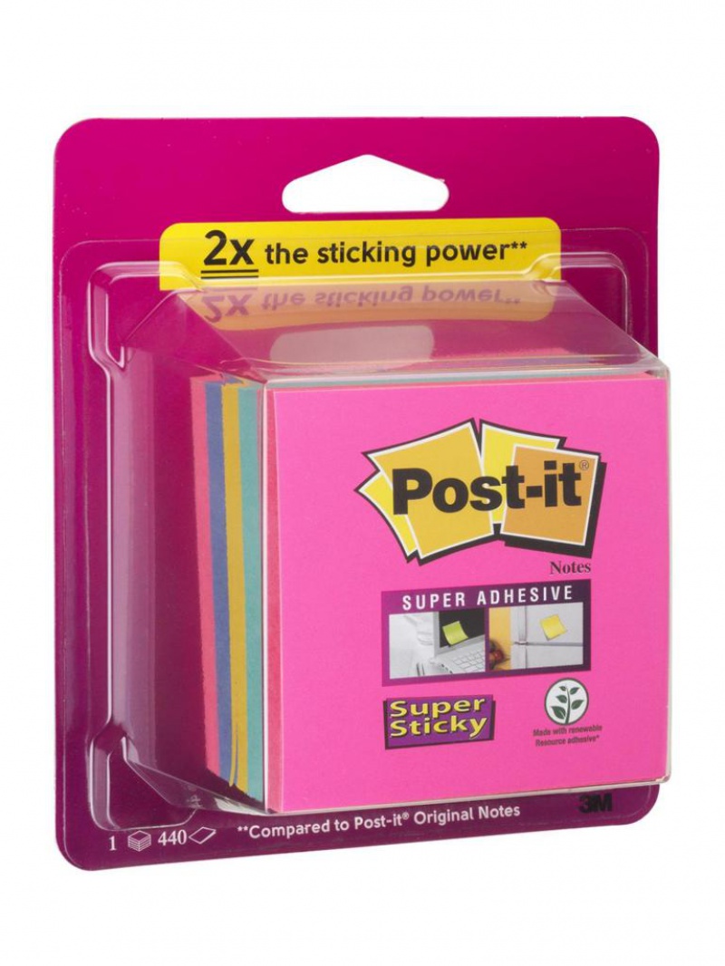 Kostka samoprzylepna POST-IT® Super Sticky (2028-SS-RBWC), 76x76mm, 1x440 kart., mix kolorów