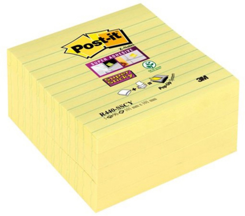 Karteczki samoprzylepne POST-IT® Super Sticky Z-Notes XL w linię (R440-SSCY), 101x101mm, 5x90 kart., żółte