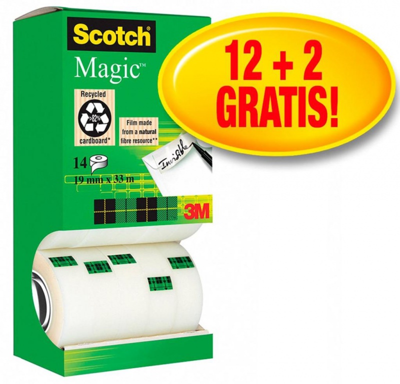 Taśma biurowa SCOTCH® Magic™ (8-1933R14 TPR), matowa, 19mm, 33m, 12szt., 2 rolki GRATIS - zdjęcie (8