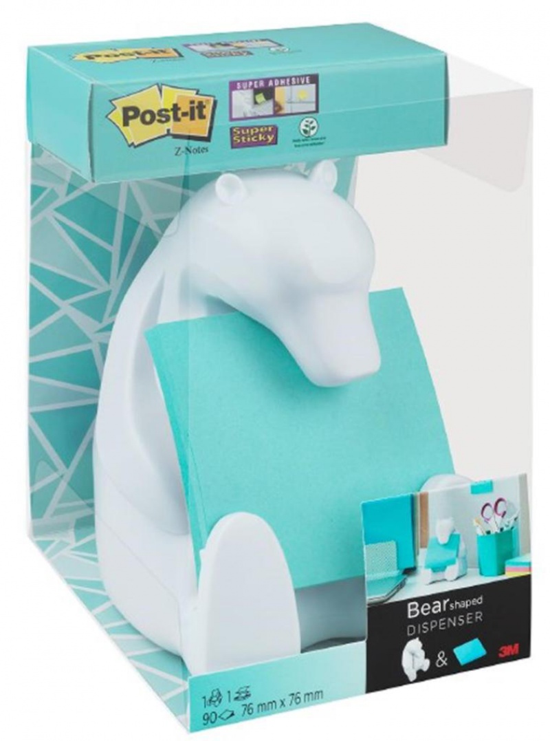 Podajnik do karteczek samoprzylepnych POST-IT® Miś (Bear-330), biały, w zestawie 1 bloczek Super Sticky Z-Notes - zdjęcie (7