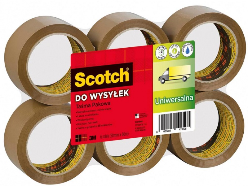 Taśma pakowa do wysyłek SCOTCH® Hot-melt (371), 50mm, 66m, brązowa