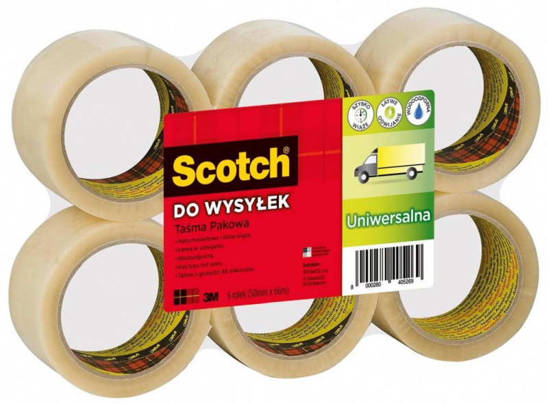 Taśma pakowa do wysyłek SCOTCH® Hot-melt (371), 50mm, 66m, transparentna