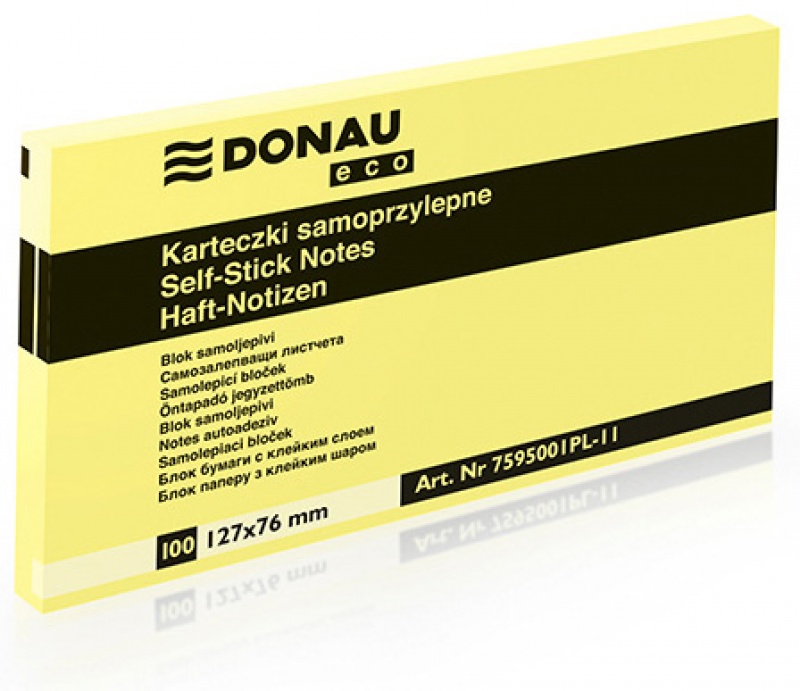 Bloczek samoprzylepny DONAU Eco, 127x76mm, 1x100 kart., jasnożółty - zdjęcie (2