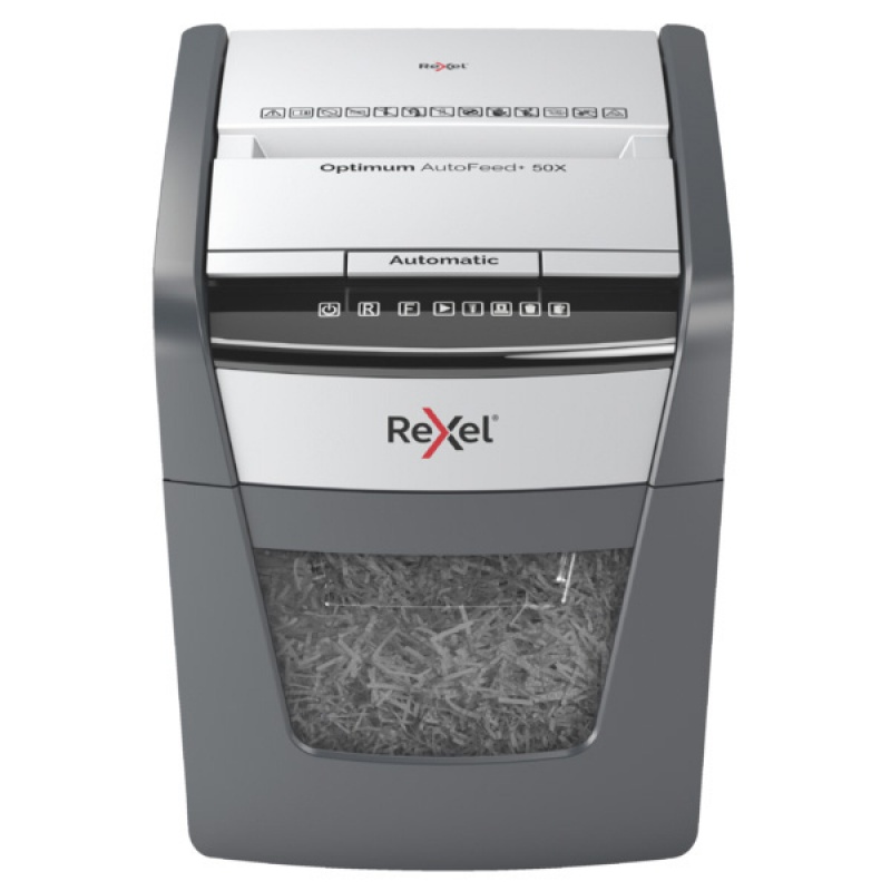Niszczarka automatyczna REXEL OPTIMUM AUTOFEED+ 50X, P-4, 50 katrek, 20l, czarna - zdjęcie (5