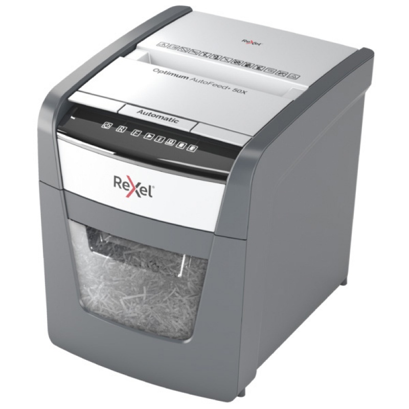 Niszczarka automatyczna REXEL OPTIMUM AUTOFEED+ 50X, P-4, 50 katrek, 20l, czarna - zdjęcie (4