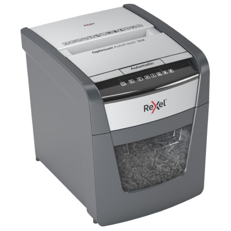 Niszczarka automatyczna REXEL OPTIMUM AUTOFEED+ 50X, P-4, 50 katrek, 20l, czarna - zdjęcie (3