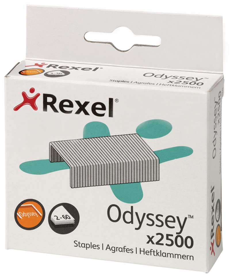 Zszywki REXEL Odyssey, 9mm, 2500szt., wysokowydajne, srebrne