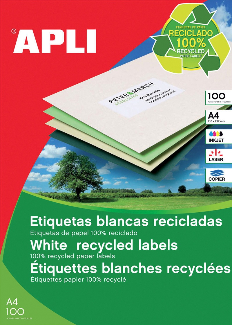 Etykiety ekologiczne APLI, 70x37mm, prostokątne, białe - zdjęcie (2